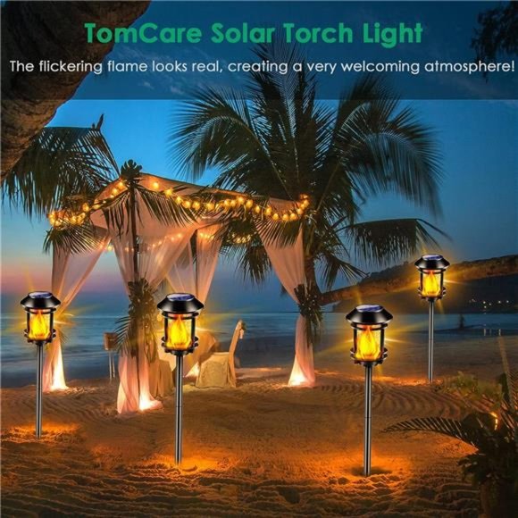Solar Lights Outdoor Solar Torch Lights with Flickering Flame Waterproof Solar - Picture 5 of 6